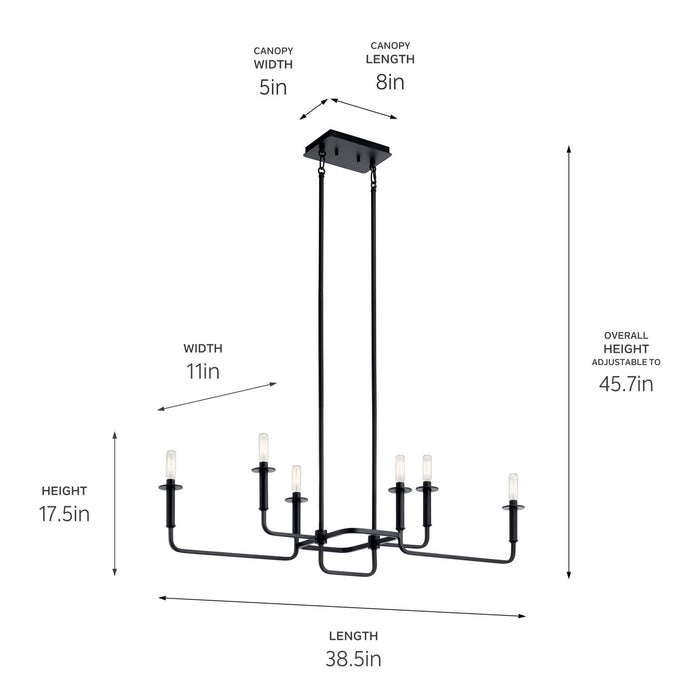 Kichler 43362BK Six Light Linear Chandelier, Black