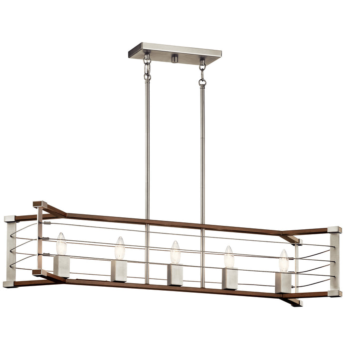 Kichler 44250NI Five Light Linear Chandelier, Brushed Nickel