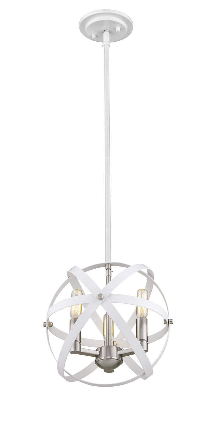 Z-Lite 463-12HWH-BN Three Light Chandelier, Hammered White + Brushed Nickel