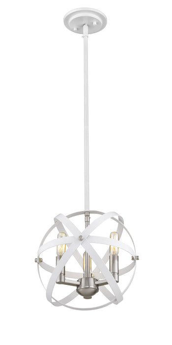 Z-Lite 463-12HWH-BN Three Light Chandelier, Hammered White + Brushed Nickel