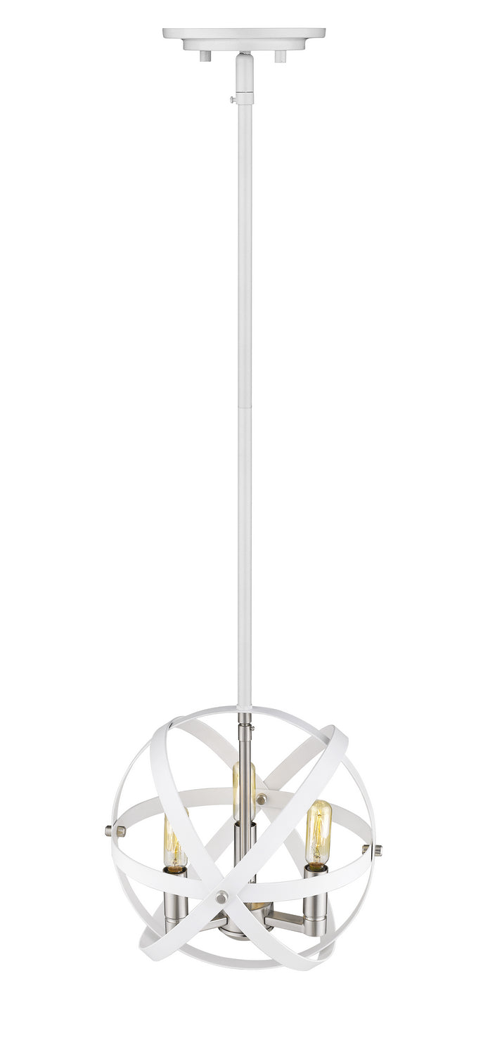 Z-Lite 463-12HWH-BN Three Light Chandelier, Hammered White + Brushed Nickel