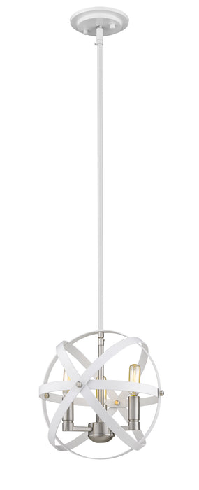 Z-Lite 463-12HWH-BN Three Light Chandelier, Hammered White + Brushed Nickel