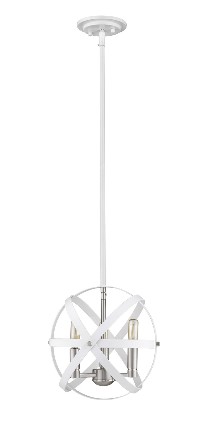 Z-Lite 463-12HWH-BN Three Light Chandelier, Hammered White + Brushed Nickel