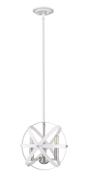 Z-Lite 463-12HWH-BN Three Light Chandelier, Hammered White + Brushed Nickel
