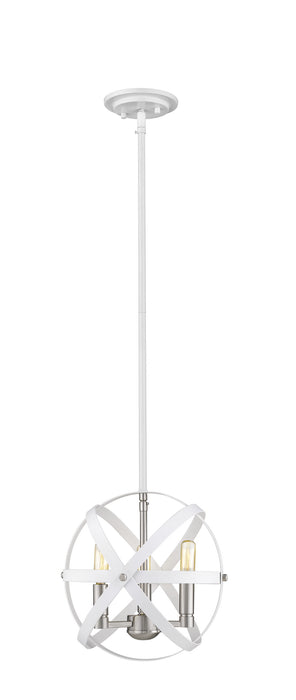 Z-Lite 463-12HWH-BN Three Light Chandelier, Hammered White + Brushed Nickel