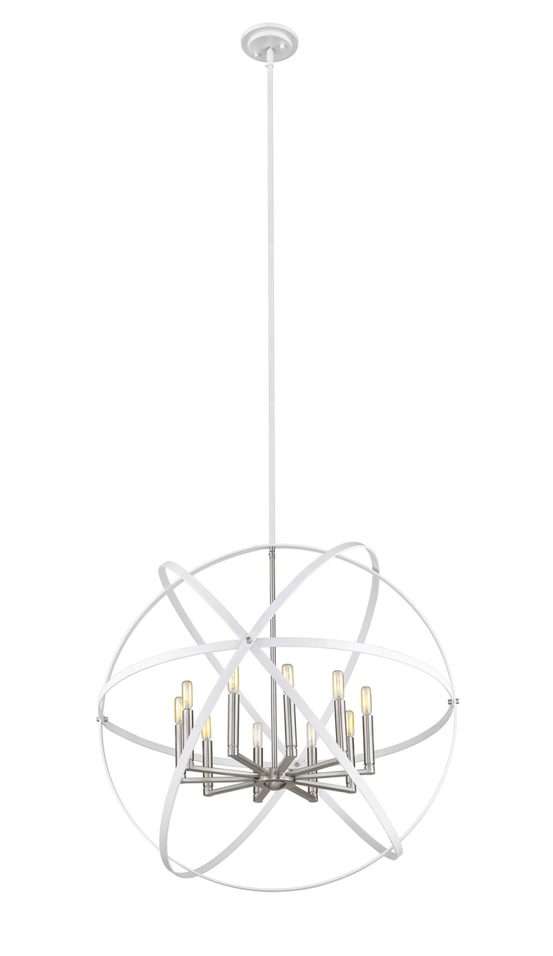 Z-Lite 463-36HWH-BN Ten Light Chandelier, Hammered White + Brushed Nickel