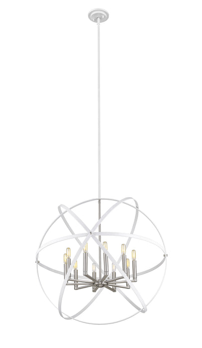 Z-Lite 463-36HWH-BN Ten Light Chandelier, Hammered White + Brushed Nickel