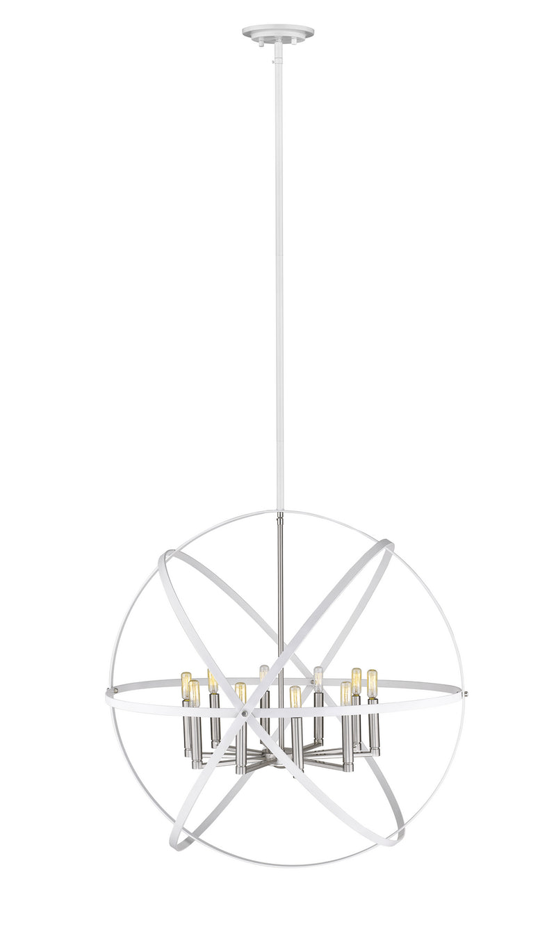 Z-Lite 463-36HWH-BN Ten Light Chandelier, Hammered White + Brushed Nickel