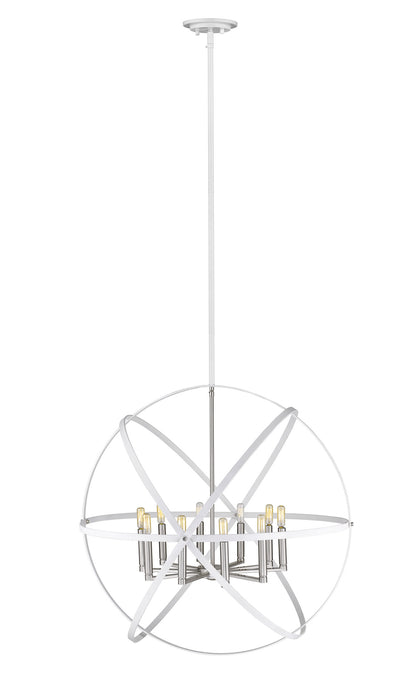 Z-Lite 463-36HWH-BN Ten Light Chandelier, Hammered White + Brushed Nickel