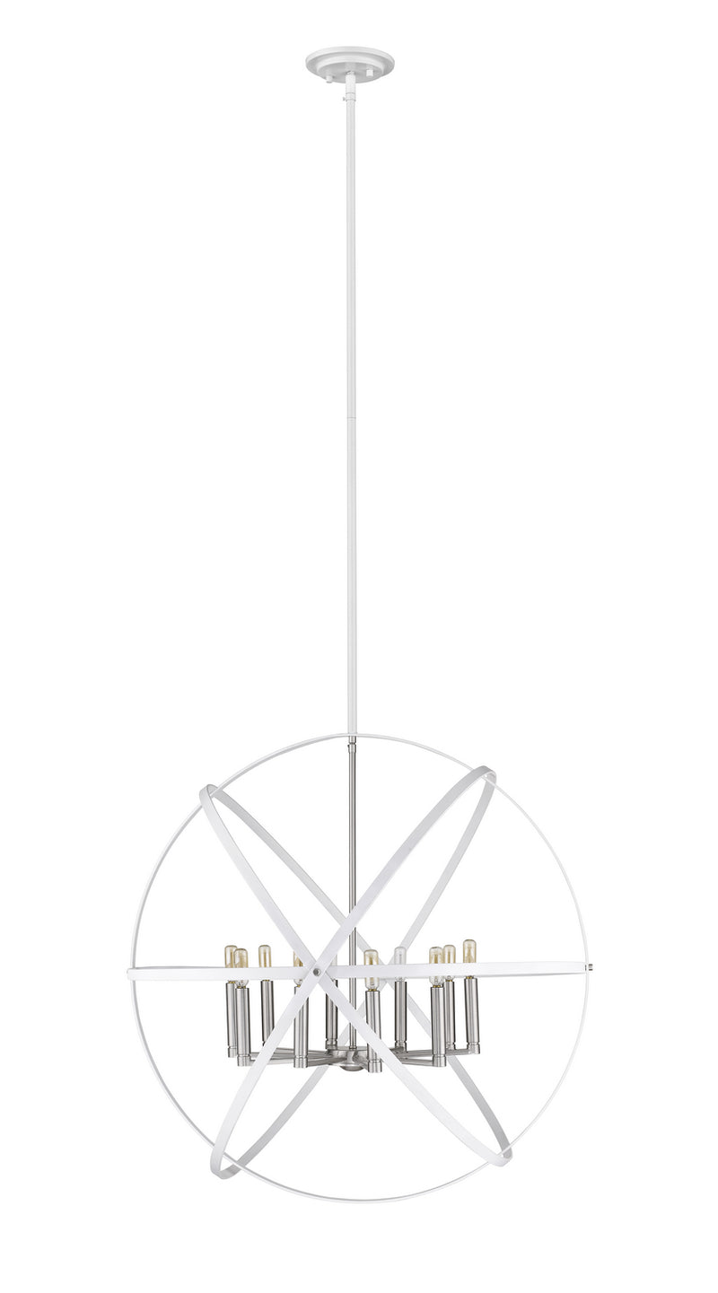 Z-Lite 463-36HWH-BN Ten Light Chandelier, Hammered White + Brushed Nickel