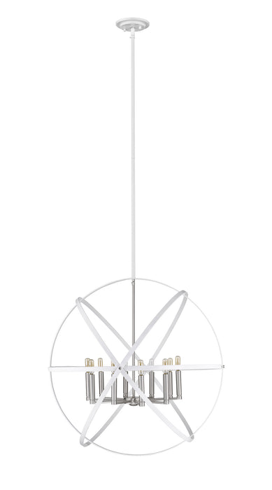 Z-Lite 463-36HWH-BN Ten Light Chandelier, Hammered White + Brushed Nickel
