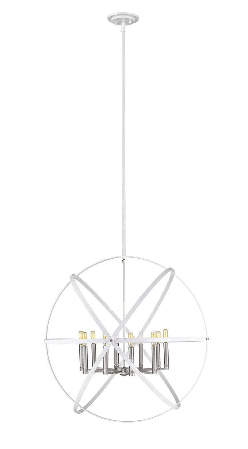 Z-Lite 463-36HWH-BN Ten Light Chandelier, Hammered White + Brushed Nickel