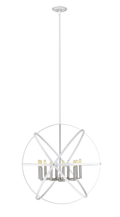 Z-Lite 463-36HWH-BN Ten Light Chandelier, Hammered White + Brushed Nickel