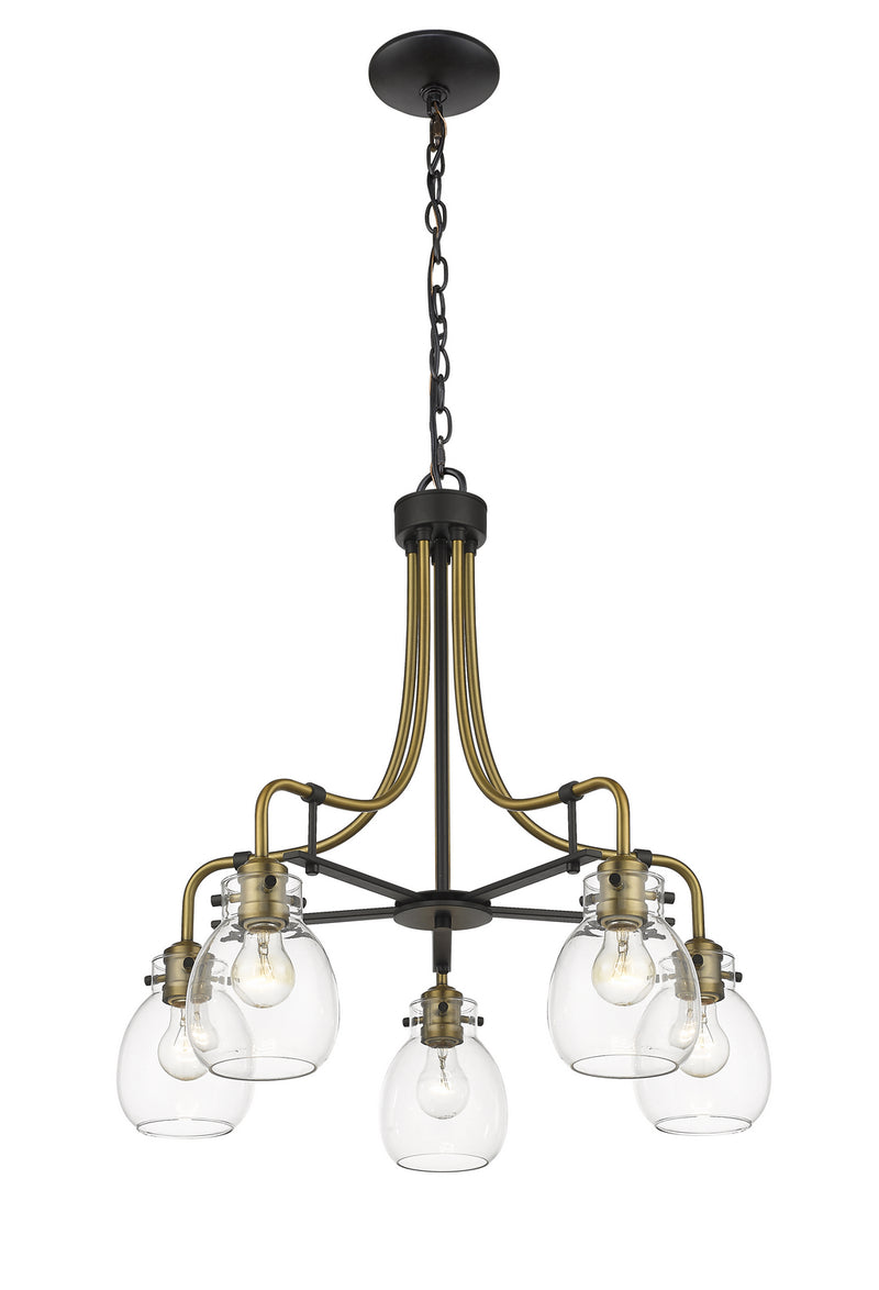 Z-Lite 466-5MB-OBR Five Light Chandelier, Matte Black + Olde Brass