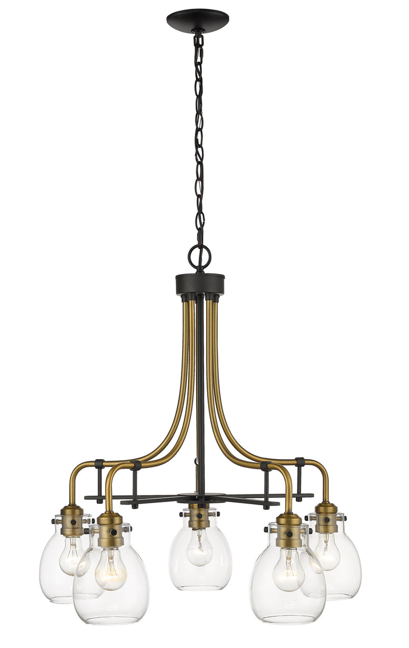 Z-Lite 466-5MB-OBR Five Light Chandelier, Matte Black + Olde Brass