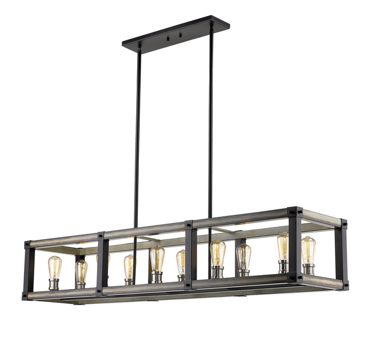 Z-Lite 472-10L-ABB Ten Light Linear Chandelier, Ashen Barnboard