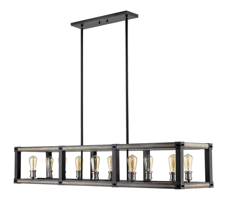 Z-Lite 472-10L-ABB Ten Light Linear Chandelier, Ashen Barnboard