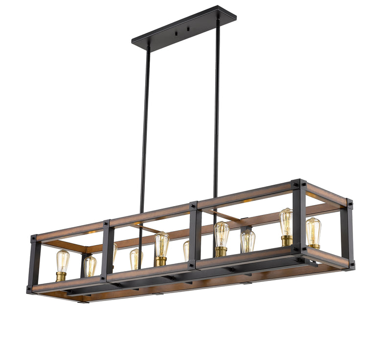 Z-Lite 472-10L-RM Ten Light Linear Chandelier, Rustic Mahogany