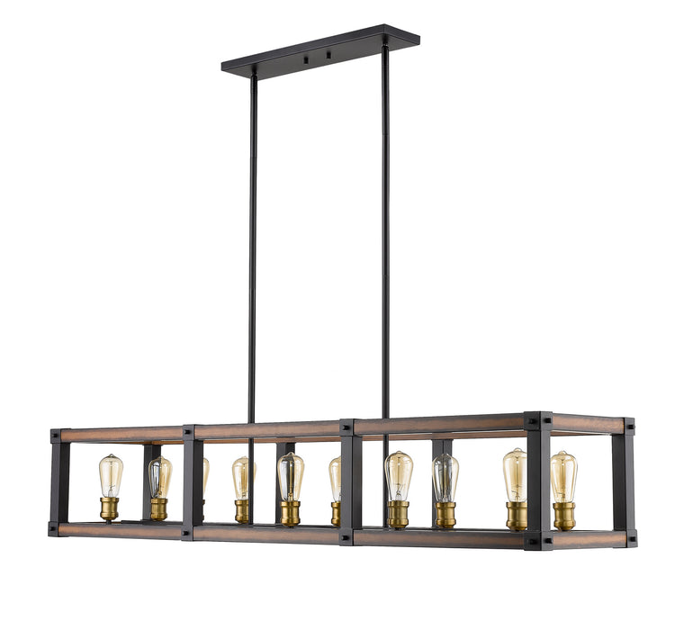 Z-Lite 472-10L-RM Ten Light Linear Chandelier, Rustic Mahogany