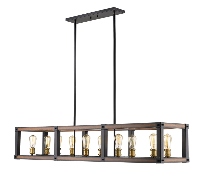 Z-Lite 472-10L-RM Ten Light Linear Chandelier, Rustic Mahogany