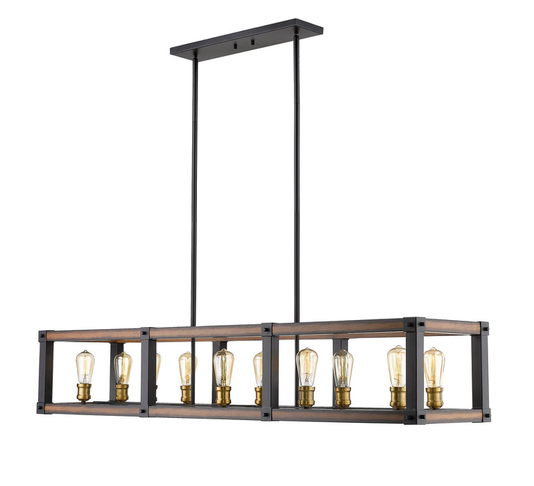 Z-Lite 472-10L-RM Ten Light Linear Chandelier, Rustic Mahogany