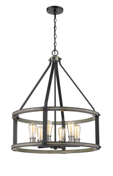 Z-Lite 472-6D-ABB Six Light Chandelier, Ashen Barnboard