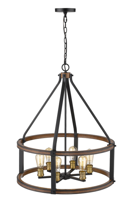 Z-Lite 472-6D-RM Six Light Chandelier, Rustic Mahogany