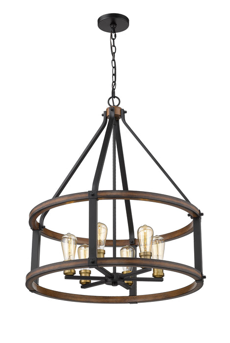 Z-Lite 472-6D-RM Six Light Chandelier, Rustic Mahogany