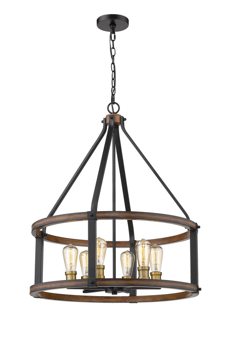 Z-Lite 472-6D-RM Six Light Chandelier, Rustic Mahogany