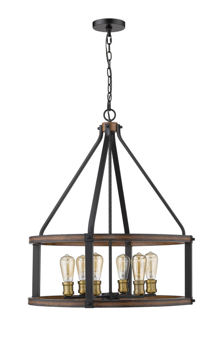 Z-Lite 472-6D-RM Six Light Chandelier, Rustic Mahogany