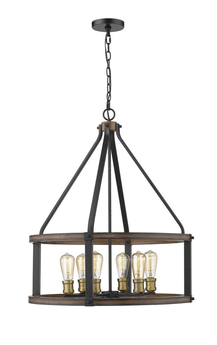 Z-Lite 472-6D-RM Six Light Chandelier, Rustic Mahogany