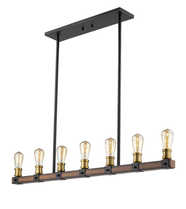 Z-Lite 472-7L-RM Seven Light Linear Chandelier, Rustic Mahogany