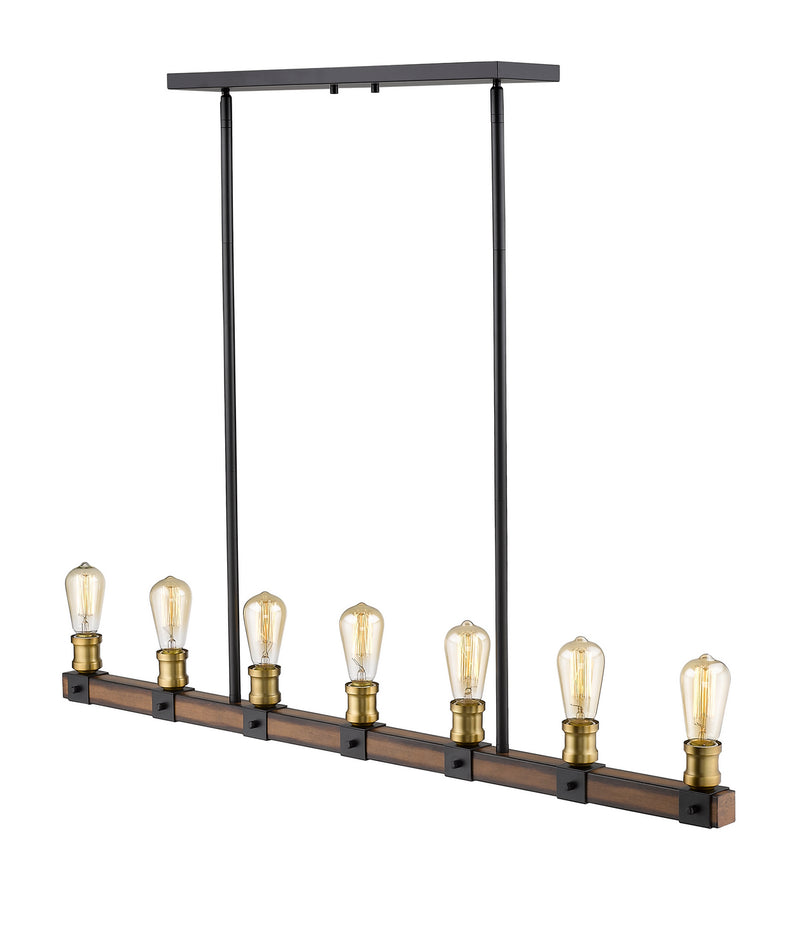 Z-Lite 472-7L-RM Seven Light Linear Chandelier, Rustic Mahogany