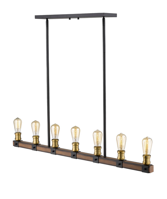 Z-Lite 472-7L-RM Seven Light Linear Chandelier, Rustic Mahogany