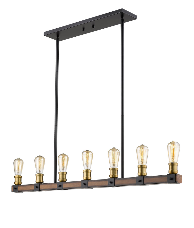 Z-Lite 472-7L-RM Seven Light Linear Chandelier, Rustic Mahogany