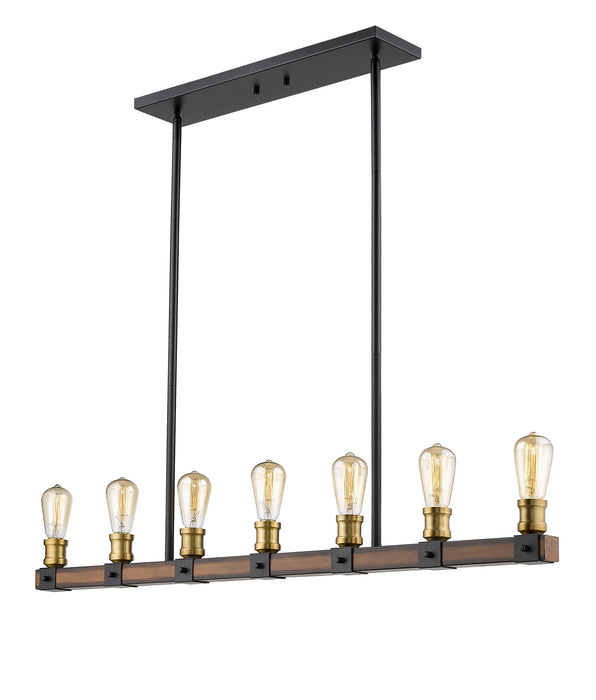 Z-Lite 472-7L-RM Seven Light Linear Chandelier, Rustic Mahogany