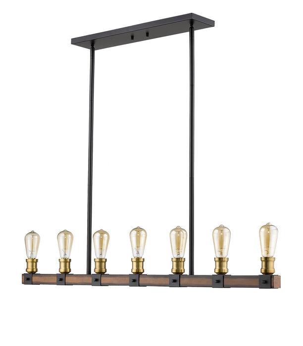 Z-Lite 472-7L-RM Seven Light Linear Chandelier, Rustic Mahogany