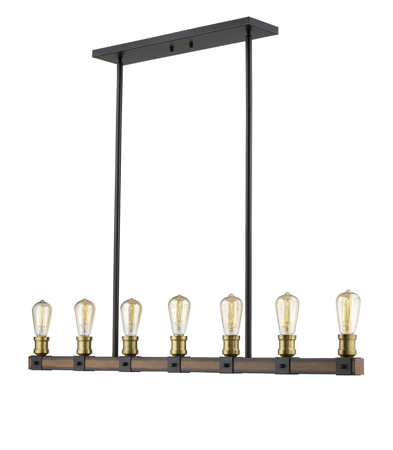 Z-Lite 472-7L-RM Seven Light Linear Chandelier, Rustic Mahogany