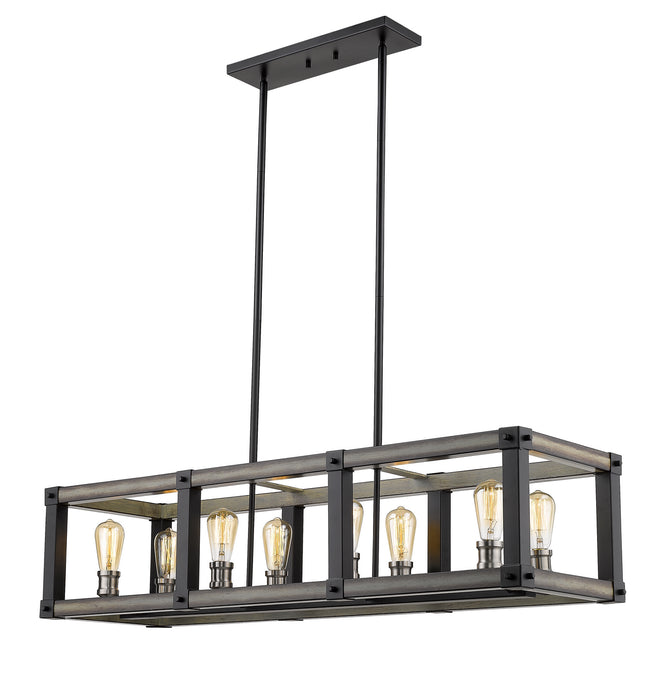 Z-Lite 472-8L-ABB Eight Light Linear Chandelier, Ashen Barnboard