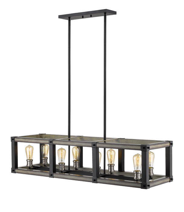 Z-Lite 472-8L-ABB Eight Light Linear Chandelier, Ashen Barnboard