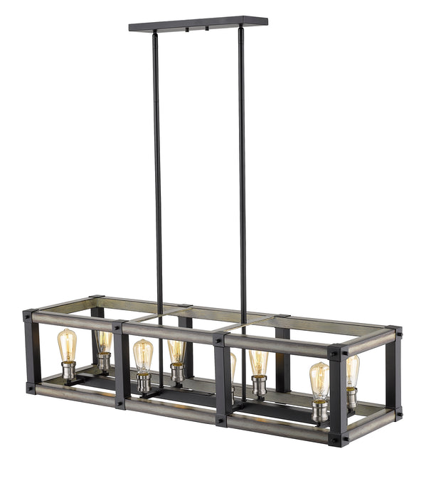 Z-Lite 472-8L-ABB Eight Light Linear Chandelier, Ashen Barnboard
