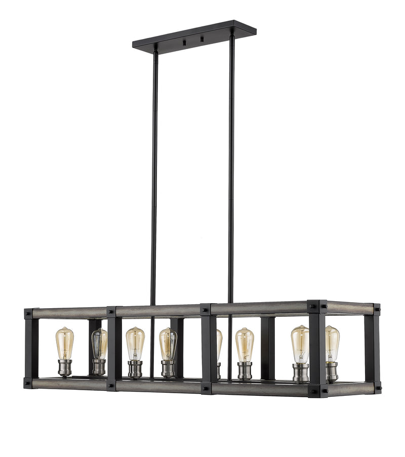 Z-Lite 472-8L-ABB Eight Light Linear Chandelier, Ashen Barnboard