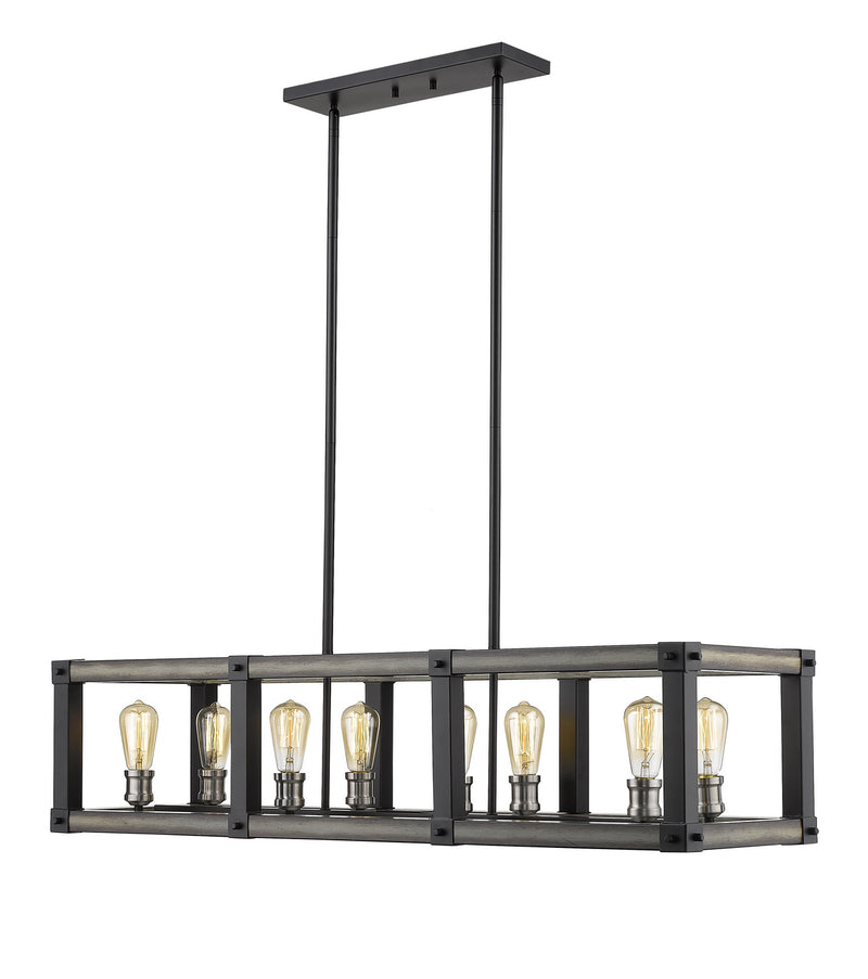 Z-Lite 472-8L-ABB Eight Light Linear Chandelier, Ashen Barnboard