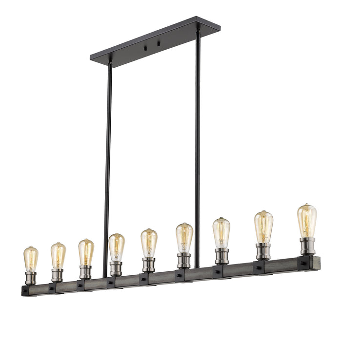 Z-Lite 472-9L-ABB Nine Light Linear Chandelier, Ashen Barnboard