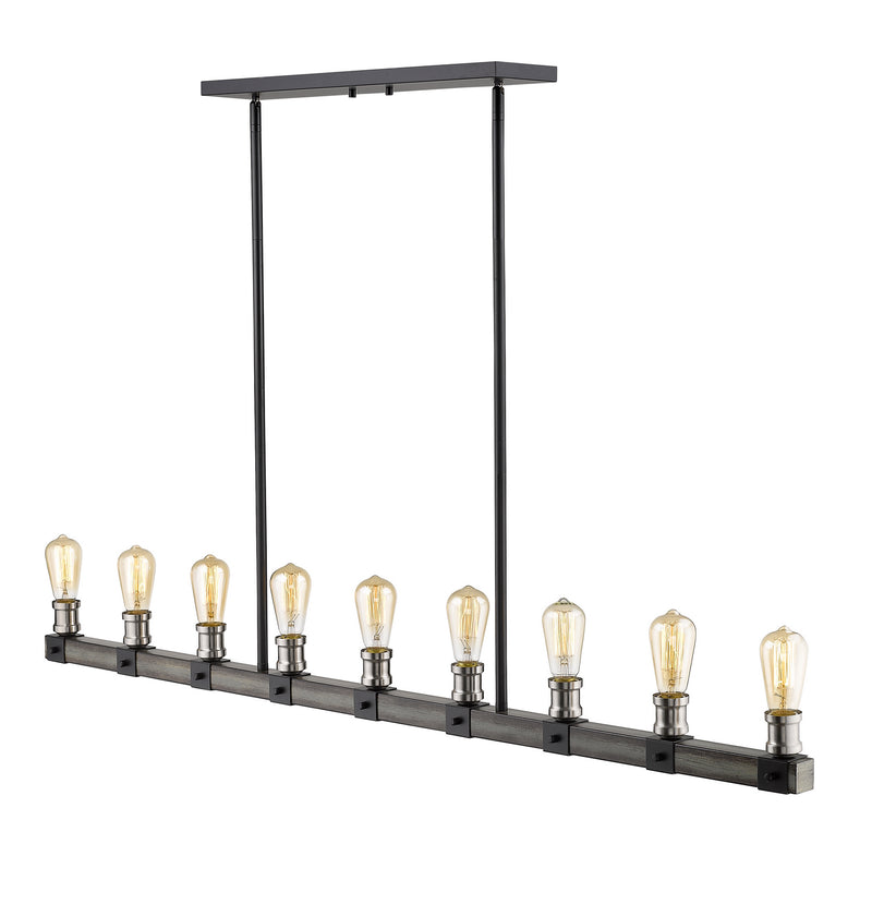 Z-Lite 472-9L-ABB Nine Light Linear Chandelier, Ashen Barnboard