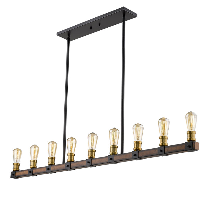 Z-Lite 472-9L-RM Nine Light Linear Chandelier, Rustic Mahogany