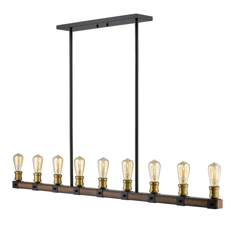Z-Lite 472-9L-RM Nine Light Linear Chandelier, Rustic Mahogany