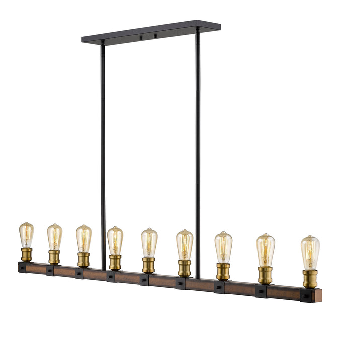 Z-Lite 472-9L-RM Nine Light Linear Chandelier, Rustic Mahogany