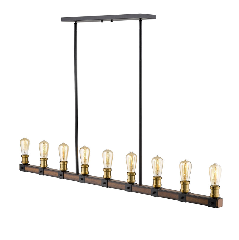 Z-Lite 472-9L-RM Nine Light Linear Chandelier, Rustic Mahogany