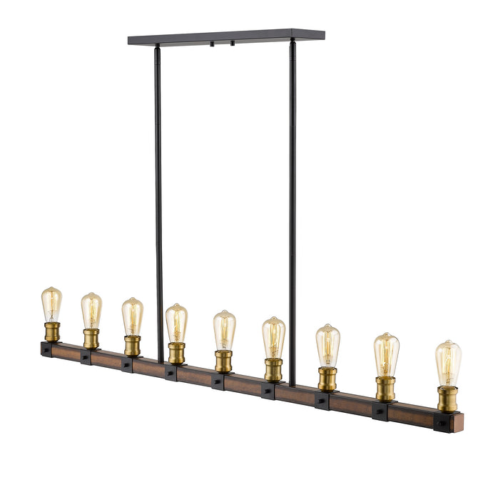 Z-Lite 472-9L-RM Nine Light Linear Chandelier, Rustic Mahogany
